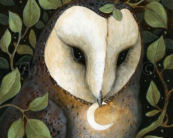 SALE! Limited edition giclee print titled "Keeper of the Moon" by Amanda Clark - owl art print, fairytale art print, miniature artwork