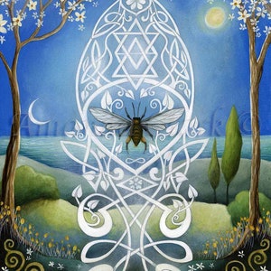 Mounted print titled "Sacred Bee" by Amanda Clark - bee art print, sacred wall art, fairytale art print, mounted art print, dreamy wall art