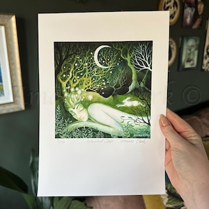 Limited edition giclee print titled "Woodland Sleep" by Amanda Clark - goddess art print, fairytale art print, landscape art