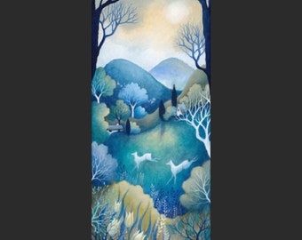 Limited edition giclee print titled "By the Silvery Light" by Amanda Clark - landscape artwork, white deer art print