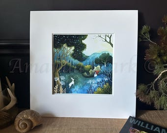 Large mounted art print titled "A June Morning" by Amanda Clark - landscape, fairy tale, matted