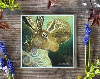 Greeting Card titled "The Brown Hare" by Amanda Clark - fairy tale, whimsical, hare