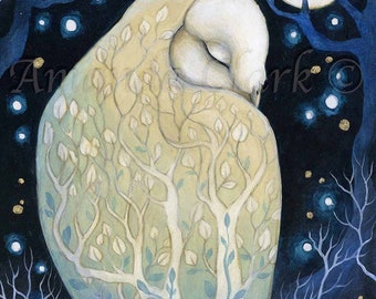 Owl Art Print "Asleep Under the Stars" by Amanda Clark - Celestial Woodland Wall Art