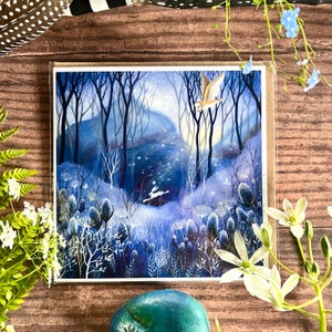 Greeting Card titled "The Early Hours" by Amanda Clark - fairytale card, whimsical art card, eco greeting card, owl art card