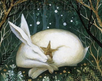 SALE! 2nd Release Limited Edition giclee print titled "The Hare and Star" by Amanda Clark - hare print, fairytale print, woodland artwork