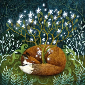 Impression jet d'encre en édition limitée intitulée « Tree of Stars (2025) » par Amanda Clark - impression d'art de renard, impression d'art de conte de fées, oeuvre de paysage