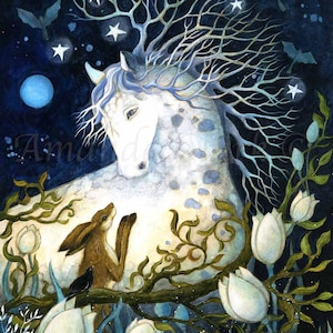 Impression d'art intitulée « The Messenger » par Amanda Clark - cheval, art botanique, fait main