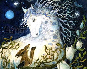 Art print titled "The Messenger" by Amanda Clark - horse, botanical, handmade art