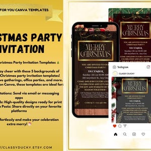 Invitation à une fête de Noël, carte d'invitation de Noël, carte de Noël numérique, carte de Noël imprimable, carte de Noël modifiable, Noël