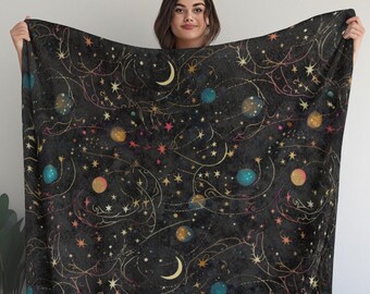 Celestial Blanket, Celestial Gift Idea, Goth Styled Blanket, Dark Academia Room Decor, Dark Cottagecore Blanket, Goth Gift, Witch Blanket