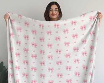 Coquette Room Decor, Pink Coquette Preppy Lightweight Blanket, Dorm Room Decor, Pink Aesthetic Blanket, Pink Bow Blanket, Coquette GIft