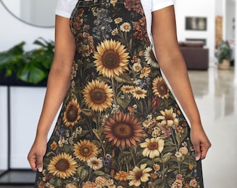 Tablier floral, tablier de cuisine cottagecore tournesol pour les amateurs de fleurs, cadeau tablier de jardinage pour maman grand-mère, tablier artiste peintre artisan