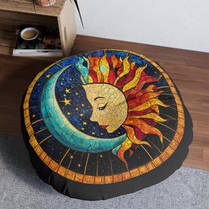 Large Round Tufted Floor Pillow, Celestial Print Floor Cushion, Astrology Meditation Cushion, Floor Seating, Dark Apothecary, Custom Cushion