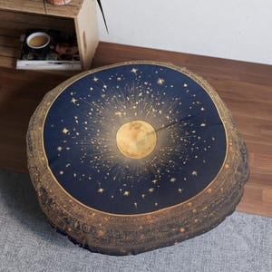 Large Round Tufted Floor Pillow, Celestial Print Floor Cushion, Astrology Meditation Cushion, Floor Seating, Dark Apothecary, Custom Cushion