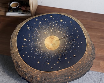 Large Round Tufted Floor Pillow, Celestial Print Floor Cushion, Astrology Meditation Cushion, Floor Seating, Dark Apothecary, Custom Cushion