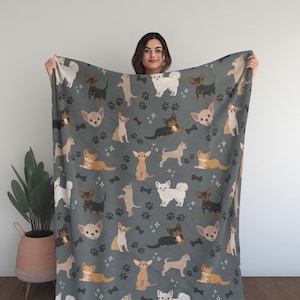 Chihuahua Blanket, Dog Mom Gift, Velveteen Plush, Gift for Chihuahua Owner, Pet Bedding, Couch Throw, New Puppy, Birthday Present, Home Deco