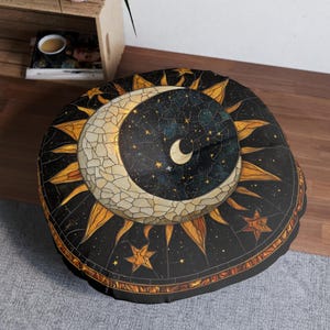 Large Round Tufted Floor Pillow, Celestial Print Floor Cushion, Astrology Meditation Cushion, Floor Seating, Dark Apothecary, Custom Cushion