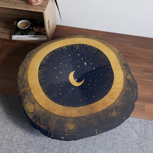 Large Round Tufted Floor Pillow, Celestial Print Floor Cushion, Astrology Meditation Cushion, Floor Seating, Dark Apothecary, Custom Cushion