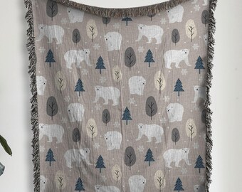 Manta navideña de oso, manta navideña escandinava, decoración navideña tradicional con estampado de oso para sala de estar, tapiz de oso polar