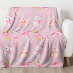 Coquette Christmas Blanket, Gingerbread Girl Minky Blanket, Holiday Cotton Christmas Blanket, Christmas Throw Blanket Santa, Pink Bows