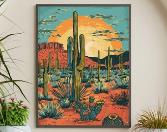 Southwest Wall Art, Vintage Postcard Colorful Desert Art Poster Print Wall Decor Southwest Living Room, Southwestern Wall Art, Desert Prints