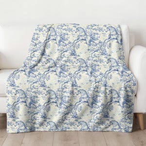 Toile De Jouy Equestrian Blanket, Stable Style Blue Toile Blanket, Horse Lover Blanket, Equestrian Throw Blanket, Gift for Horse Lover