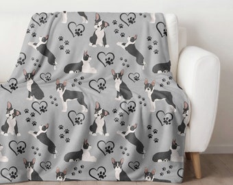 Boston Terrier Blanket, Dog Mom Gift, New Puppy Present, Velveteen Plush, Sherpa Fleece Throw, Pet Bedding, Home Decor, Mothers Day Present