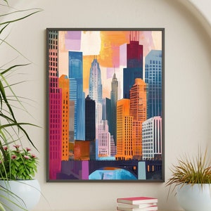 Impression d'art de Chicago, décoration d'intérieur affiche d'art de l'Illinois, art mural sur la ligne d'horizon de Chicago, impression d'art de la ville moderne, cadeaux Chicago, art mural Chicago