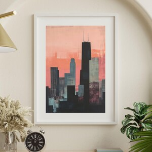 Lámina artística de Chicago, póster artístico de Illinois para decoración del hogar, arte mural con el horizonte de Chicago, lámina artística de ciudad moderna, regalos de Chicago, arte mural urbano