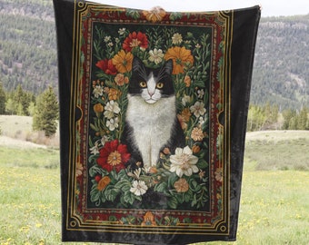 Tuxedo Cat Blanket, Cat Lover Gift, Black and White Cat Tapestry, Cat Gift, Pet Blanket for Cat Lover, Tuxedo Cat Mom, Christmas Cat,Cat Art