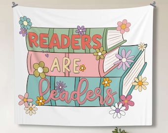Readers are Leaders Custom Teacher Indoor Wall Tapestry, Personalized Elementary Teacher Classroom Tapestry Blanket, Colorful Educator Sign