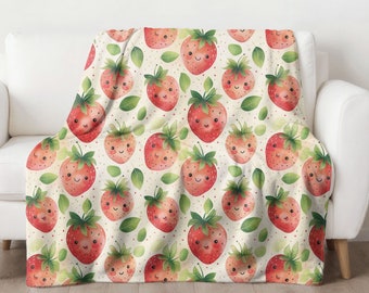 Cute Strawberry Blanket, Strawberry Bedding, Strawberry Aesthetic, Summer Blanket, Mothers Day Blanket, Summer Strawberries, Strawberry Gift