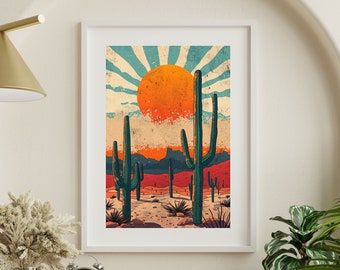 Southwest Wall Art, Vintage Postcard Colorful Desert Art Poster Print Wall Decor Southwest Living Room, Southwestern Wall Art, Desert Prints
