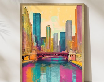 Chicago Art Print, Illinois Art Poster Home Decor, Chicago Skyline Wall Art, Modern City Art Print, Chicago Gifts, Chicago Wall Art