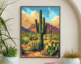 Southwest Wall Art, Vintage Postcard Colorful Desert Art Poster Print Wall Decor Southwest Living Room, Southwestern Wall Art, Desert Prints
