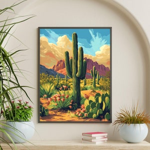 Southwest Wall Art, Vintage Postcard Colorful Desert Art Poster Print Wall Decor Southwest Living Room, Southwestern Wall Art, Desert Prints