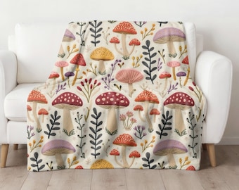 Manta de hongos, manta de hongos cottagecore, regalo de hongos, decoración cottagecore, manta forestcore, manta de hongos vintage, manta de sofá