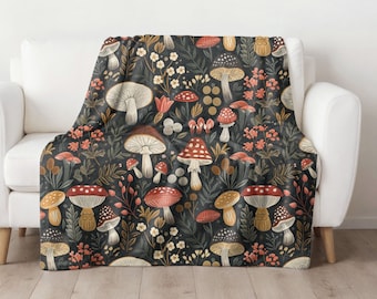 Mushroom Blanket, Cottagecore Mushroom Blanket, Mushroom Gift, Cottagecore Decor, Forestcore Blanket, Vintage Mushroom Blanket, Sofa Blanket