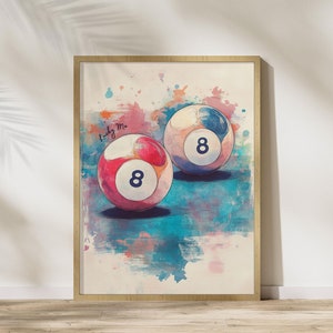8 poolbalprint, Lucky You-poster, Dopamine-decor, Lucky You Leopard muurkunst, kunst aan de muur jaren 70, studentenkamer decor, preppy room decor