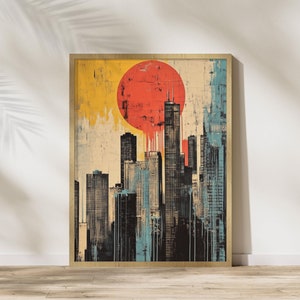 Lámina artística de Chicago, póster artístico de Illinois para decoración del hogar, arte mural con el horizonte de Chicago, lámina artística de ciudad moderna, regalos de Chicago, arte mural urbano