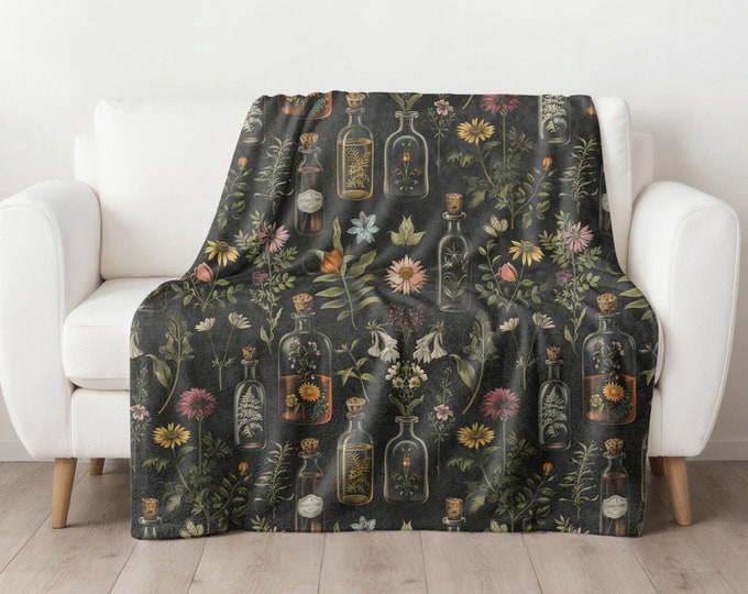 Apothecary Blanket, Cottagecore Blanket, Herbs and Spices, Apothecary Gift, Herbalist Gift, Throw Blanket Herbalist Gift, Witchy Blanket