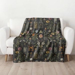 Manta de boticario, manta cottagecore, hierbas y especias, regalo de boticario, regalo de herbolario, manta decorativa, regalo de herbolario, manta de bruja