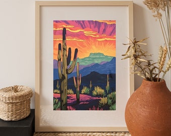 Southwest Wall Art, Vintage Postcard Colorful Desert Art Poster Print Wall Decor Southwest Living Room, Southwestern Wall Art, Desert Prints