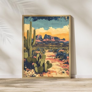Texas Big Bend Art Print, Southwestern Wall Art, Texas Desert Poster, Southwest Wall Art Desert Scene Print, Saguaro Cactus, Desert Prints