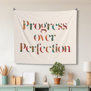 BOHO Classroom Decor, Progress Over Perfection, Teacher Decor, Classroom Décor, Motivational Theme, Classroom Tapestry, Indoor Wall Tapestry