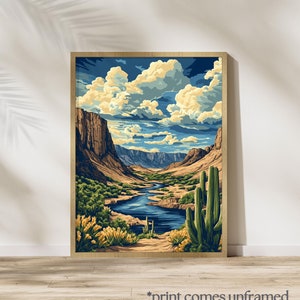 Texas Big Bend Art Print, Southwestern Wall Art, Texas Desert Poster, Southwest Wall Art Desert Scene Print, Saguaro Cactus, Desert Prints