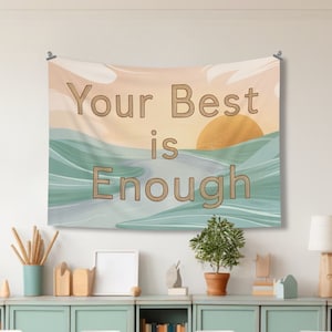 BOHO Classroom Wall Tapestry Decor, Your Best is Enough Sign for Classroom, Small Tapestry for Classroom, Motivational Classroom Tapestry