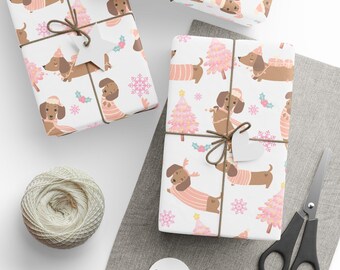 Papier do pakowania prezentów z jamnikiem, Papier do pakowania jamników, Prezenty dla jamników, Papier z jamnikiem, Niestandardowy papier z jamnikiem, Jamnik, Papier dla psów, Boże Narodzenie z jamnikiem