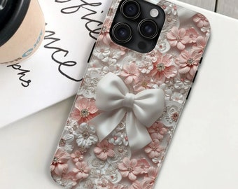 Coquette Phone Case for iPhone, Tough Case, Ribbon Bow Phone Cases, Girly Gift for Her, Ribbon Phone Case, Balletcore Pink Design, Bow Case