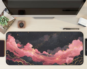 Pink Black Clouds Celestial Desk Mat, Gaming Mouse Pad, Large Mousepad with Stitched Edges, Keyboard Mouse Mat, Desk Pad for Work Game XL